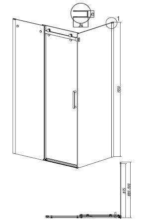 Душевая перегородка Grossman Classic 200.K33.04.90.21.00 90х195 стекло прозрачное профиль черный